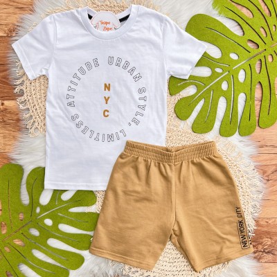 Conj. Camiseta Attitude Urban e Bermuda - Branco e Caramelo
